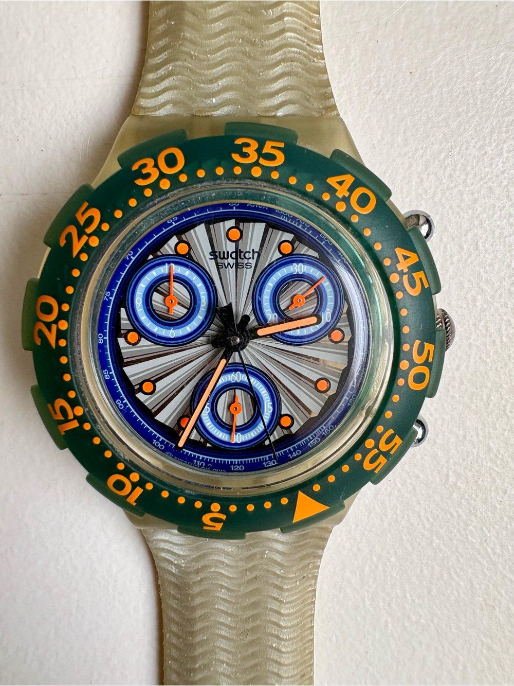 Swatch Green, Blue & Orange Sport Chronograph Watch